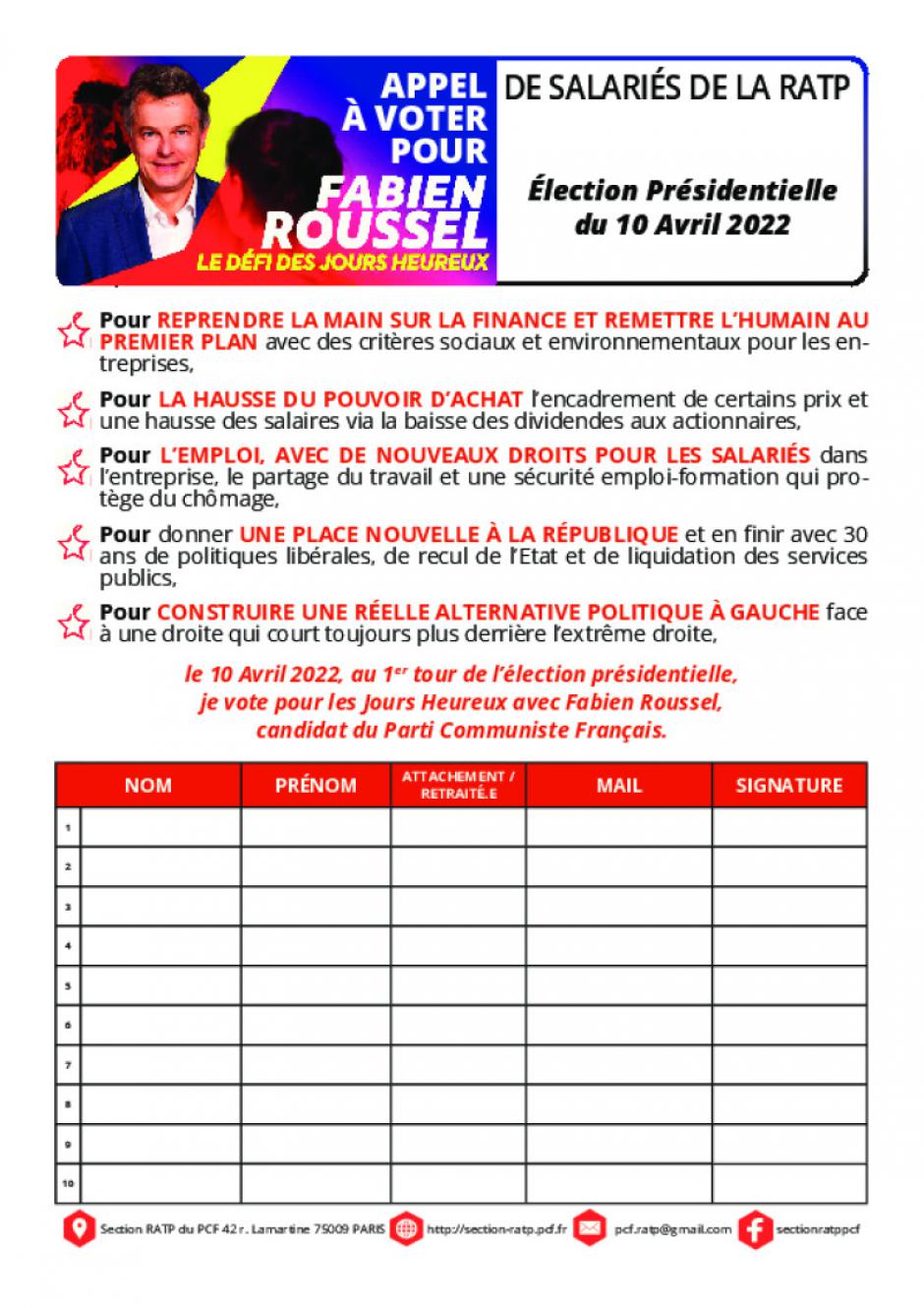 Signez l'appel à voter Fabien Roussel pour l'élection Présidentielle 2022